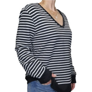 SIZE L Stripe Cotton blend pullover sweatshirt black white Nautical A NEW DAY